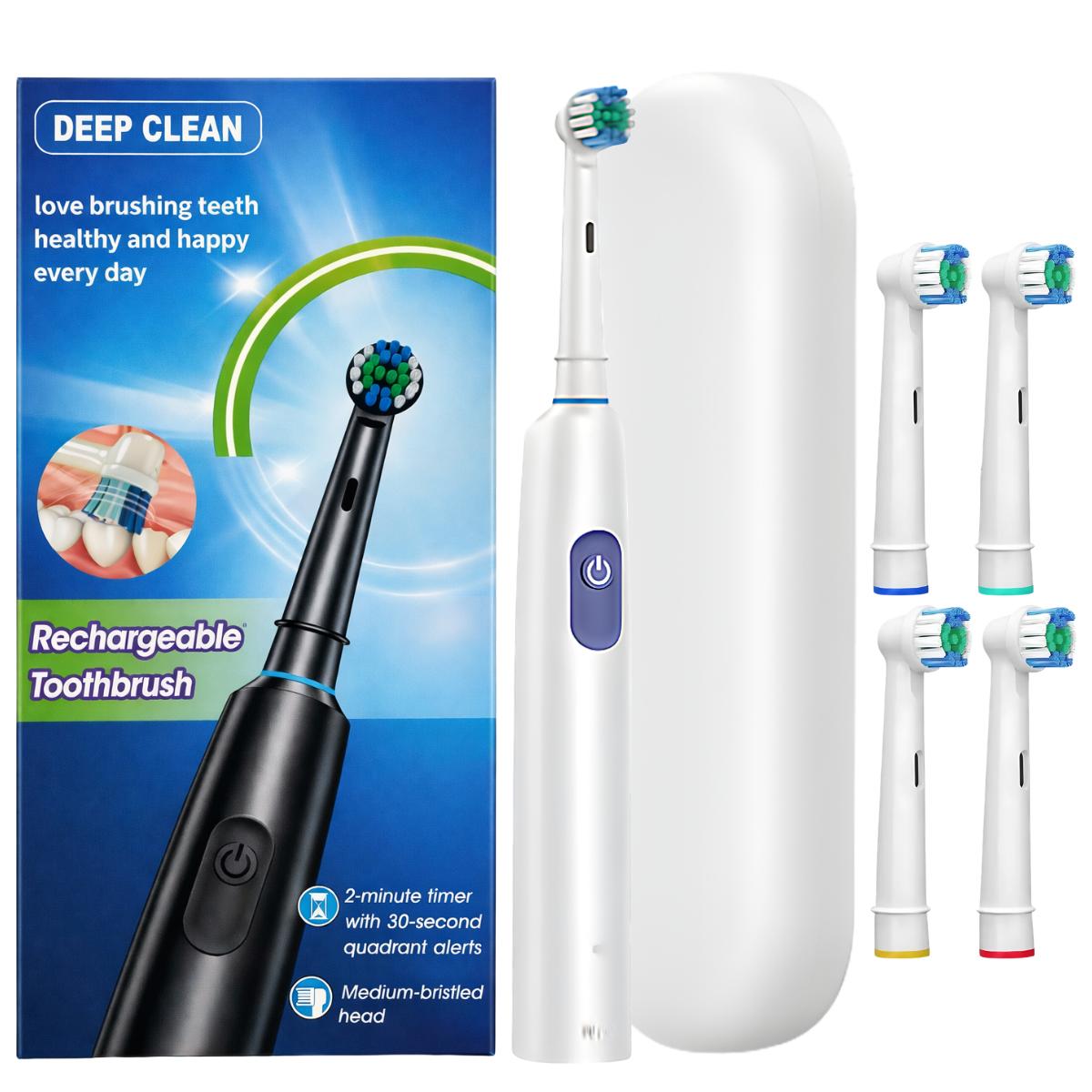 Ηλεκτρική Οδοντόβουρτσα Deep Clean Λευκή + 4 Κεφαλές