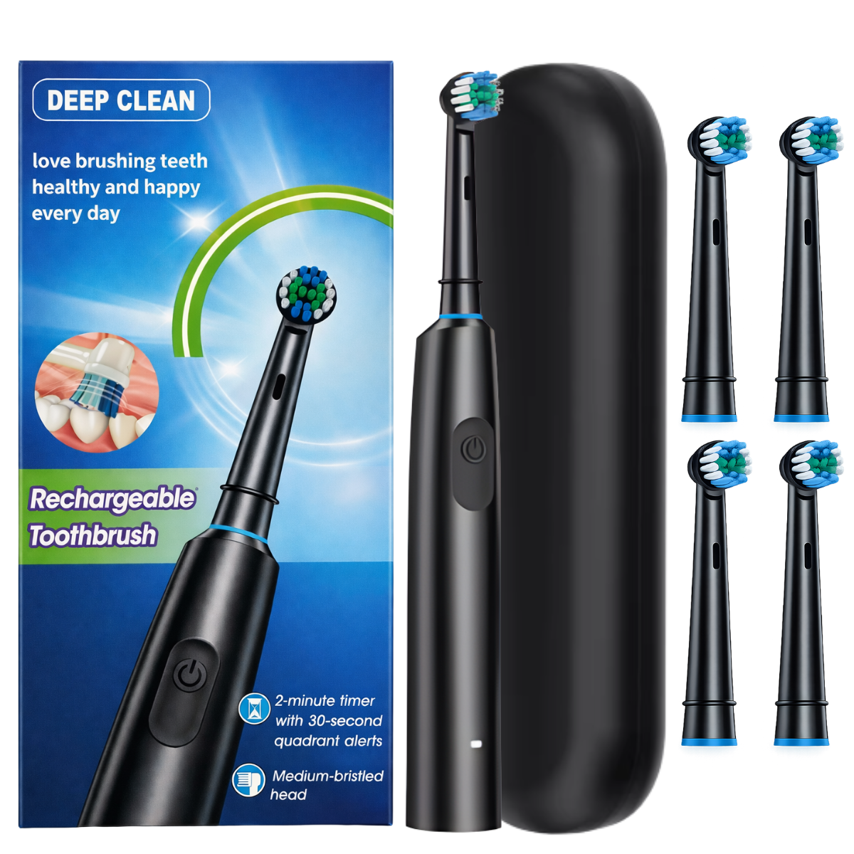 Ηλεκτρική Οδοντόβουρτσα Deep Clean Μαύρη + 4 Κεφαλές