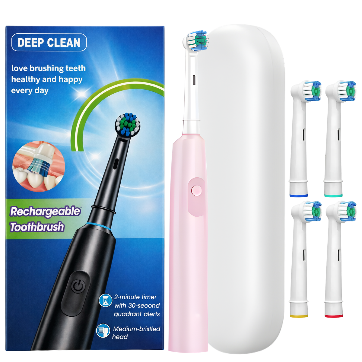 Ηλεκτρική Οδοντόβουρτσα Deep Clean Ροζ + 4 Κεφαλές